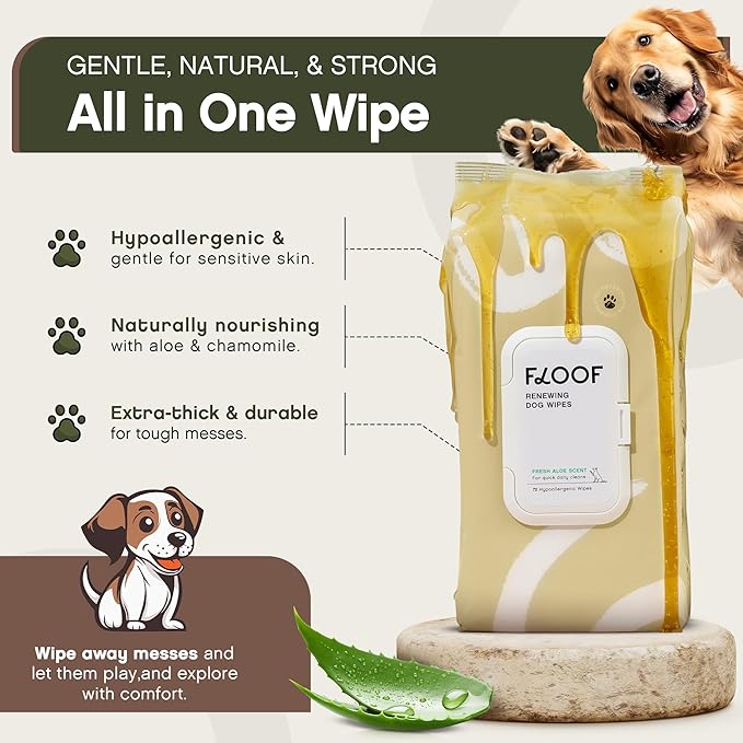 Floof Hypoallergenic Dog Wipes – Natural Aloe Grooming Wipes for Paws Face Ears Eyes & Bum – Vet-Formulated Extra Thick Safe for Puppies & Adult Dogs – 288 Count