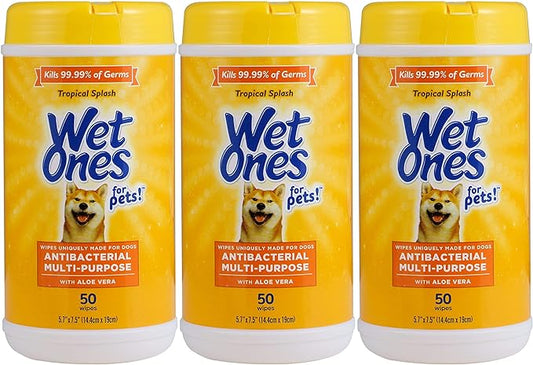 Wet Ones for Pets Multi-Purpose Dog Wipes with Aloe Vera, 50 Count - 3 Pack | Dog Wipes for All Dogs in Tropical Splash, Wipes for Paws & All Purpose | 150 Count Total