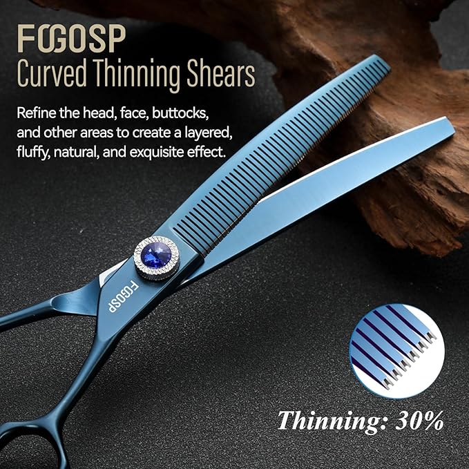 Professional Curved Thinning Dog Grooming Scissors 7'' Curved Thinner Shears for Dogs Pet 52 Teeth Japan VG10 Sharp and Smooth(7Curved Thinner, Blue)