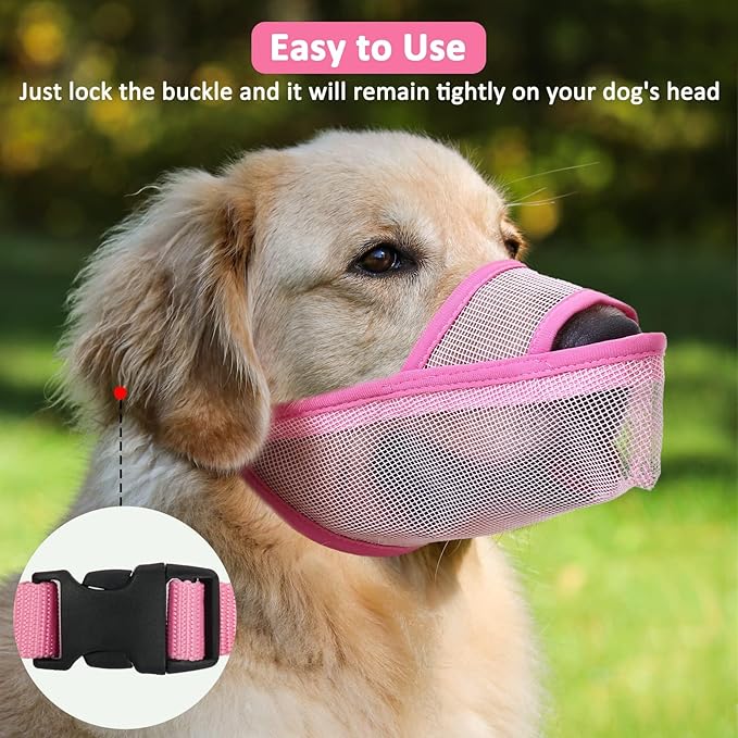 Crazy Felix Nylon Dog Muzzle for Small Medium Large Dogs, Air Mesh Breathable and Drinkable Pet Muzzle for Anti-Biting Anti-Barking Licking (XS, Pink)