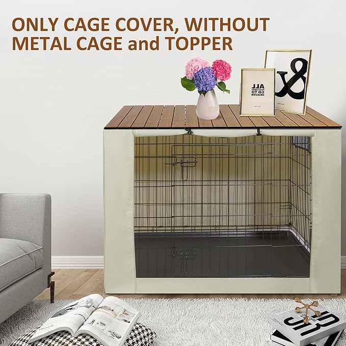 HiCaptain Dog Crate Cover for 54 Inches Wire Crates, Heavy-Duty Polyester Indoor Dog Kennel Cover Universal Fit for 1 2 Doors Standard Metal Cage (54 inches, Light Tan)
