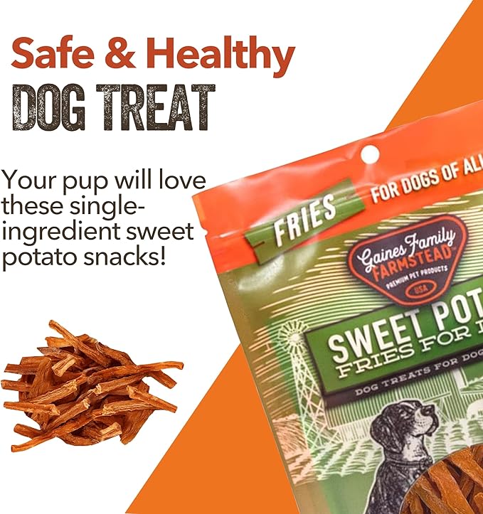 Gaines Family Farmstead Sweet Potato Dog Treats, All Natural Fries, Soft Chews for Dogs, All Ages & Breeds, Nutrient-Rich, Rawhide Alternativem, Dog Training & Rewards, 14 Oz. Bag
