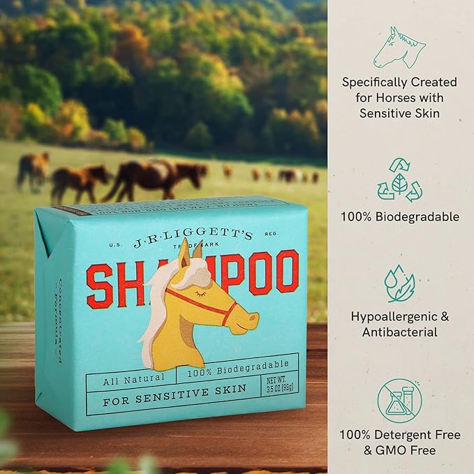 J·R·LIGGETT'S Horse Mane and Tail Shampoo Bar Great for Sensitive Skin | Relieves Dry, Itchy Skin | Hypoallergenic Formula, Biodegradable | 100% Detergent-Free, Ecologically Correct, Non-GMO, 3.5 oz.