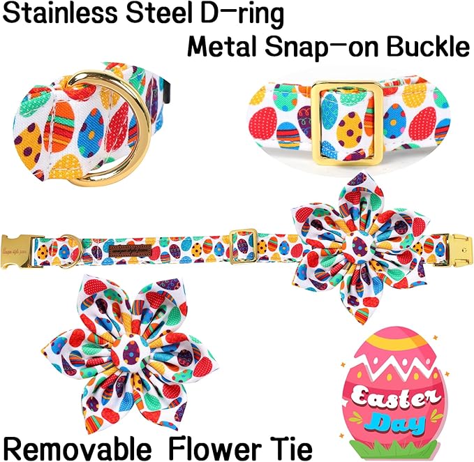 Unique Style Paws Easter Day Dog Collar with Bow Colorful Egg Rabbit Dog Collar Bowtie Bowtie Collar for Large Medium Small Dogs