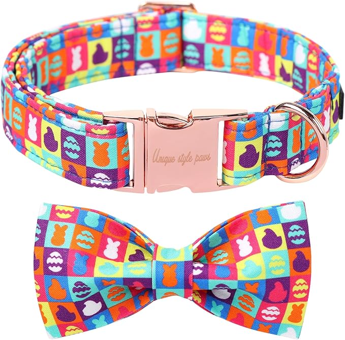 Unique Style Paws Easter Day Dog Collar with Bow Colorful Egg Rabbit Dog Collar Bowtie Bowtie Collar for Large Medium Small Dogs
