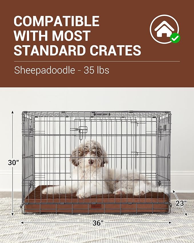 OhGeni 35 Inch Orthopedic Waterproof & Machine Washable Dog Bed with Egg Crate Foam Support, Non-Slip Bottom and Removable Pet Bed Cover for Extra Large, Large, Medium, Small Dogs (Brown)