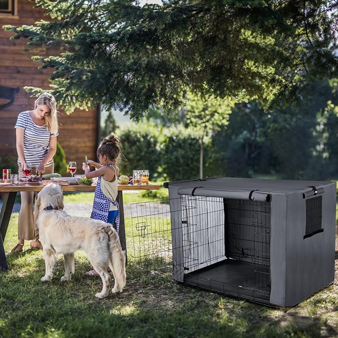 PINGKO Durable Dog Crate Cover-Water Resistant Breathing Lightweight 600D Polyester Fits for 36 42 48 Inches Wire Pet Kennel Covers (42 Inch)