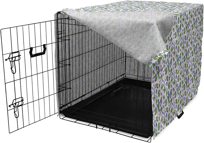 Lunarable Berries Dog Crate Cover, Cartoon Style Layout of Blueberries and Leaves Blooming on Branches, Easy to Use Pet Kennel Cover for Cats & Medium Dogs, 30 Inch, Pale Mauve Green