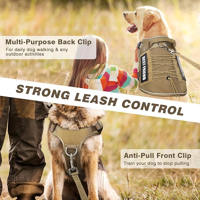 WINSEE Mesh Design Service Dog in Training Harness with 7 Pet Patches, Breathable Tactical No Pull Dog Molle Vest with Handle for Large Dog, Military Dog Harness for Walking Hiking