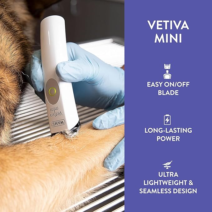 WAHL Professional Animal Vetiva Mini Cordless Veterinary Trimmer for Dogs, Cats & Pets (#88420) - Pet Trimmer for Cats, Dogs & More - Veterinary Grade - Pet Mini Safe Trimmer - White