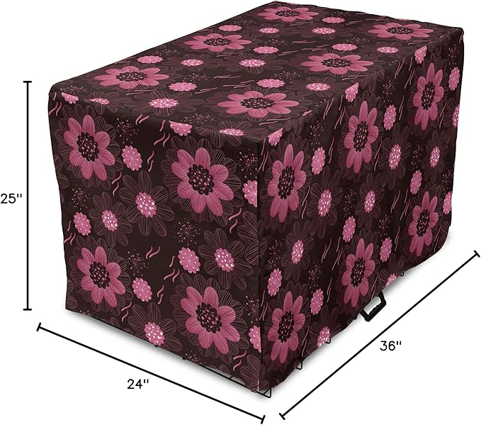 Lunarable Floral Dog Crate Cover, Botanical Theme Flowers Pattern Natural Art Abstract Blossoms, Easy to Use Pet Kennel Cover for Medium Large Dogs, 36 Inch, Charcoal Grey