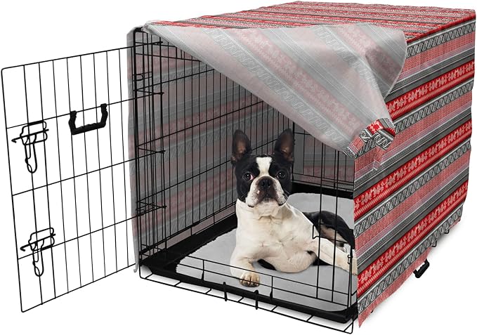 Lunarable Aztec Dog Crate Cover, Bird Motifs Abstract Indigenous Style Squares Latin American Inspired, Easy to Use Pet Kennel Cover for Small Dogs Puppies Kittens, 22 Inch, Red Black White