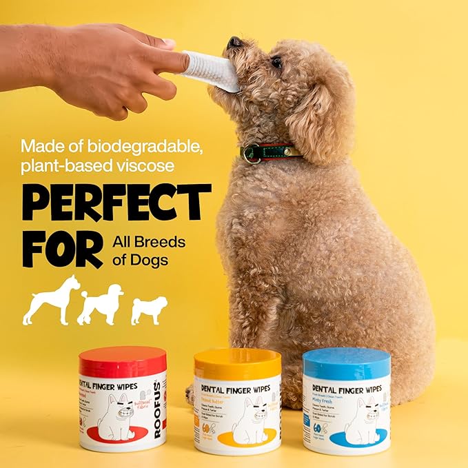 Teeth Cleaning Wipes 60 Packs - Dental Wipes to Reduce Plaque & Tartar for Dogs & Cats - Mint Pet Dental Wipes for Oral Freshness - Dog Tooth Brushing Kit Dental Wipes