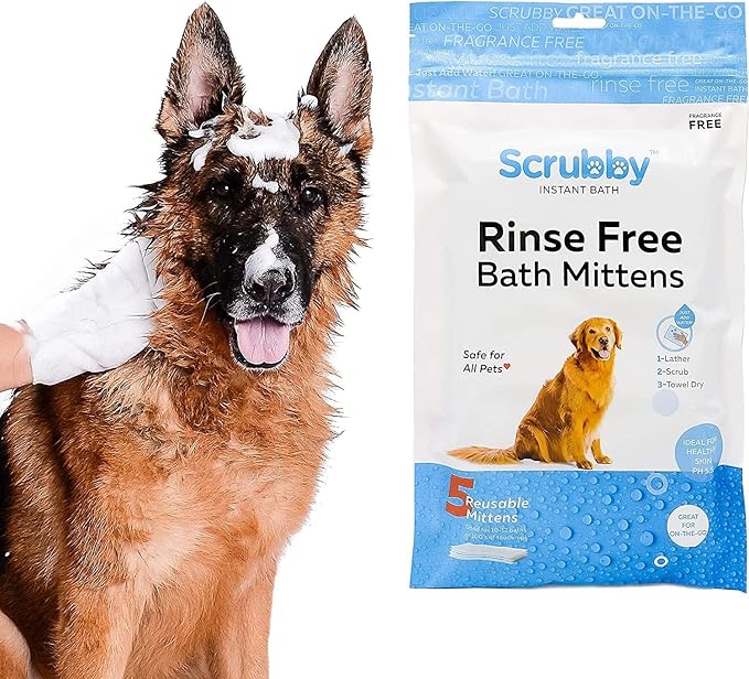 No Rinse Pet Wipes, Rinse Free Shampoo Mittens for Dogs and Cats, Bath Wipes for Bathing and Washing Pets, Hypoallergenic No Rinse Wash Mitt for Grooming, Lather Wipe Dry - 20 Pack