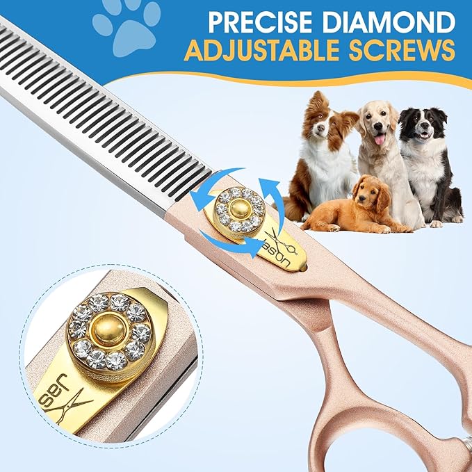 JASON Professional Dog Grooming Scissors - 7 Inch Thinning Shear Japanese 440C Stainless Steel Diamond Screw with 40 Teeth Dog Blender Scissors