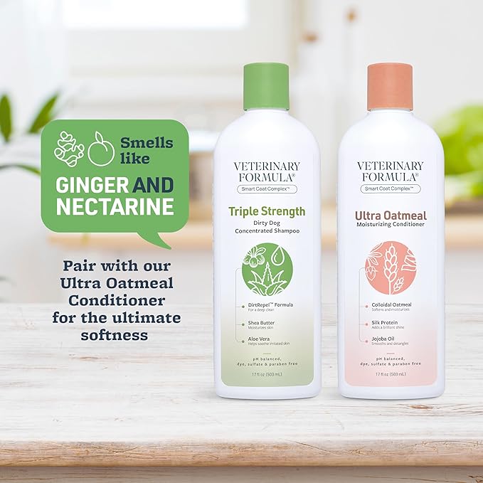 Veterinary Formula Smart Coat Complex Triple Strength Dirty Dog Concentrated Shampoo, 17 Fl oz – DirtRepel Tech Cleans Extra Dirty and Smelly Dogs – Contains Shea Butter and Aloe Vera to Soothe