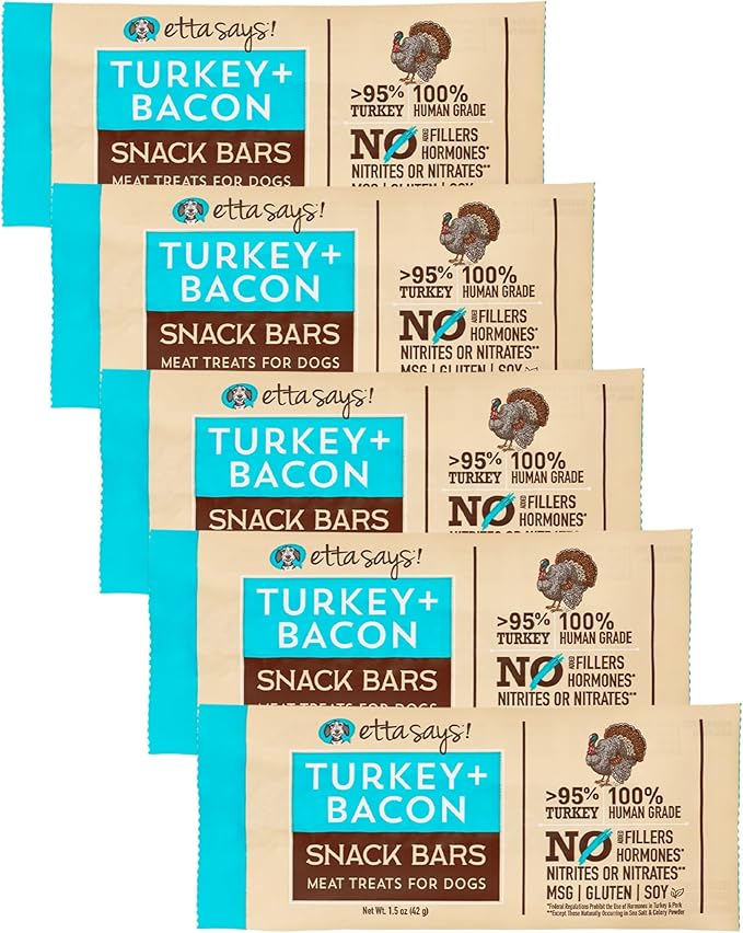 etta says! Meat Treats for Dogs – Turkey & Bacon – Made in The USA, Human Grade, No Added Hormones, No Nitrates or Nitrites (6 Count Pack of 1)
