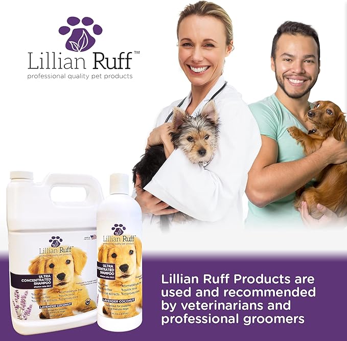Lillian Ruff High Concentrate Professional Grooming Shampoo for Dogs with Hydrating Essential Oils – 30:1 Concentration for Bathing System - Clean, Condition, & Deodorize Dry Sensitive Skin (Gallon)