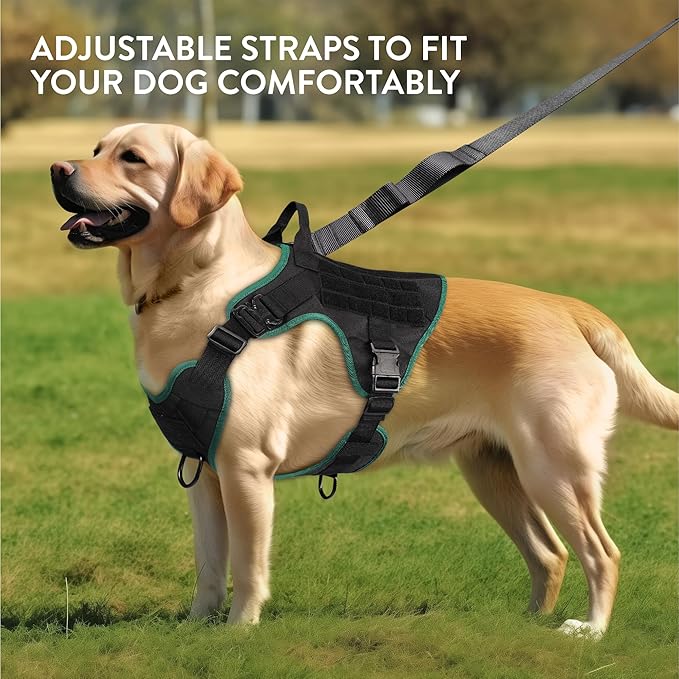 Navaris Tactical Dog Harness and Vest Set - Strong & Adjustable Fit with Metal D Ring, Front Buckles, and Handle - for Military Service Training or Assistance Dogs - Large