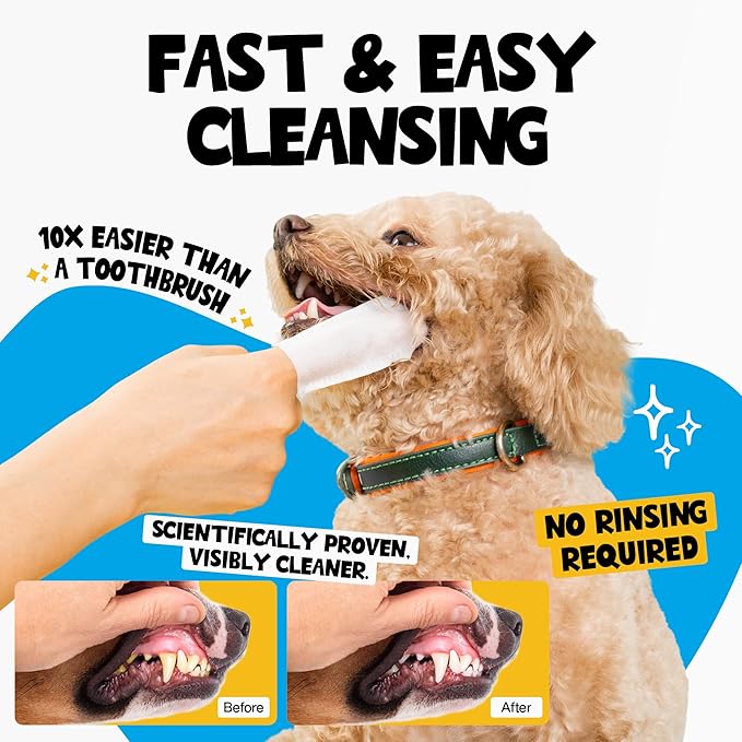 Teeth Cleaning Wipes 60 Packs - Dental Wipes to Reduce Plaque & Tartar for Dogs & Cats - Mint Pet Dental Wipes for Oral Freshness - Dog Tooth Brushing Kit Dental Wipes