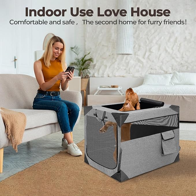 Dog Crates,Collapsible Soft Travel Crate for Medium Dogs (3 Year Warranty), Indoor & Outdoor Portable Pet Kennel with Chew Proof Mesh Window (French Gray,30" L x 21" W x 21" H) 