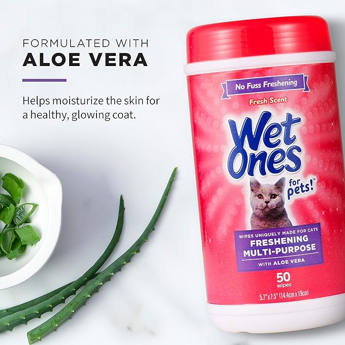 Wet Ones for Pets Freshening Multipurpose Wipes for Cats with Aloe Vera, Easy to Use Cat Cleaning Wipes, Freshening Cat Grooming Wipes for Pet Grooming in Fresh Scent (Pack of 12, 600 Count Total)