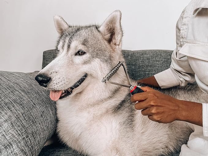 Tuff Pupper Dog Undercoat Rake Tool | Easily & Safely Remove Dead, Matted Or Knotted Hair | Ergonomic Dematting Comb For Thick Coats | Non-Slip Safety Handle Provides Precision Control Against Knots