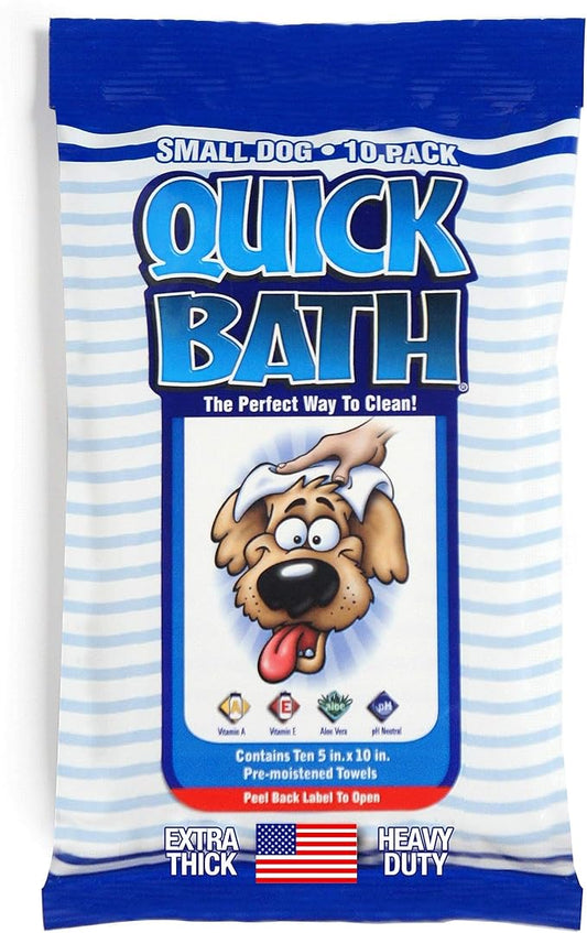 International Veterinary Sciences IVS Quick Bath Dog Towelettes, Removes Odor, Extra Thick and Heavy Duty for Small/Medium Dogs, Made in the USA, 10 Count Pack