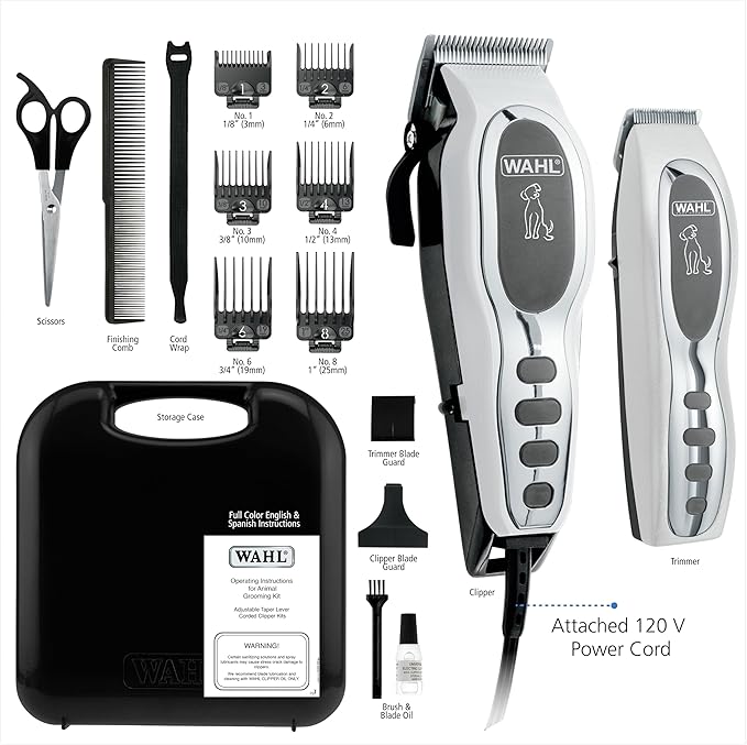 Wahl USA Pet-Pro Corded Clipper & Battery Trimmer Pet Grooming Combo Kit for Dogs with Light to Thick Coats, The Brand Used by Professionals - Model 9284