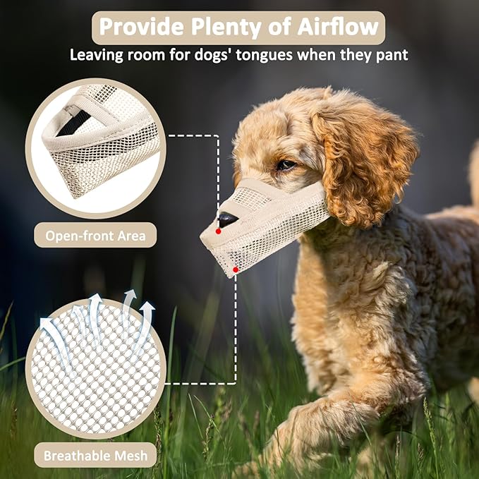 Crazy Felix Nylon Dog Muzzle for Small Medium Large Dogs, Air Mesh Breathable and Drinkable Pet Muzzle for Anti-Biting Anti-Barking Licking (XS, Beige)