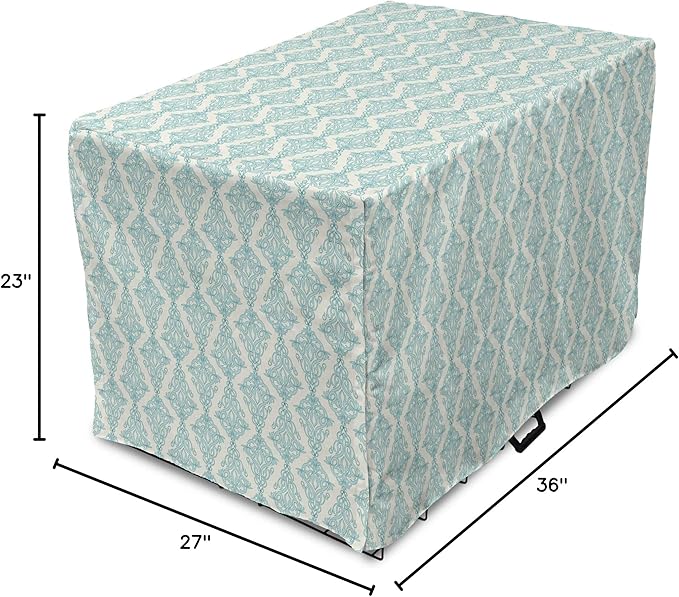 Lunarable Damask Blue Dog Crate Cover, Vintage Antique Pattern with Classic Victorian Motif, Easy to Use Pet Kennel Cover for Medium Large Dogs, 36 Inch, Eggshell Pale Cadet Blue