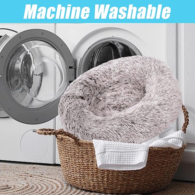 HYQ Small Dog Bed, Pet Beds for Small Dogs, Cat Beds for Indoor Cats, Fluffy Faux Fur Plush Small Dog Bed, Washable Puppy Bed with Anti-Slip Bottom, Dog Bed Small Size Dog (Coffee, 17 Inch)