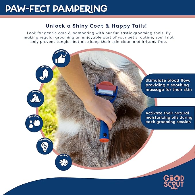 Good Scout 2-in-1 Dual-Head Pet Hair Comb, Best Deshedding Tool for Dogs & Cats, Gentle, Safe & Effective Grooming Tool for Short or Long Haired Animals