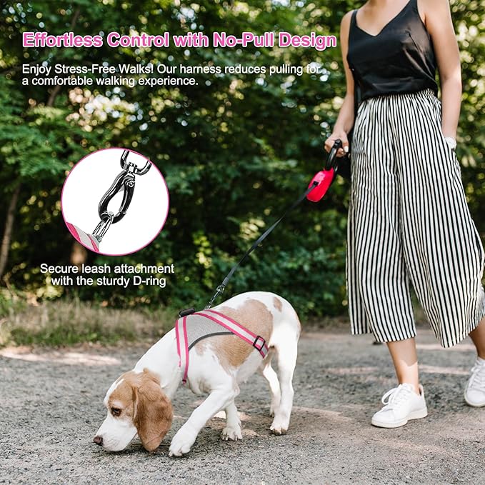 Visinite LED Dog Harness, USB Rechargeable Light Up Dog Harness Vest, 2 Illuminate Modes Glow in The Dark Dog Harness, Adjustable Lighted Dog Harness Light for Night Walking Safety (Pink, Small)