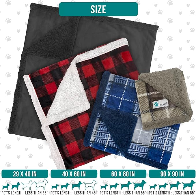 PetAmi Dog Blanket for Bed, XL Pet Blanket Large Dogs, Fleece Furniture Couch Cover Protector Sofa Car Crate Kennel, Soft Sherpa Cat Throw Plush Reversible Washable, Twin 60x80 Dark Gray