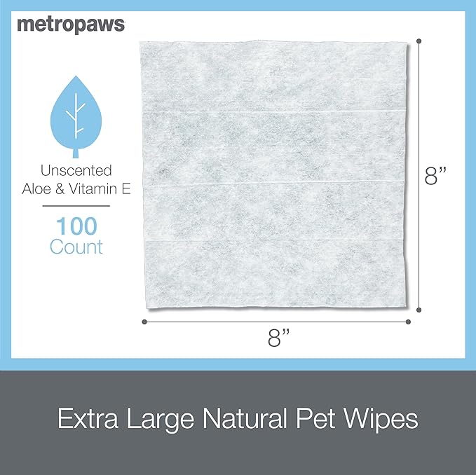 MetroPaws Unscented Dog Wipes, 100 Extra Large & Thick Cleaning Wipes Ideal for Cats and Dogs, for Paws, Butt, Ears and Eyes