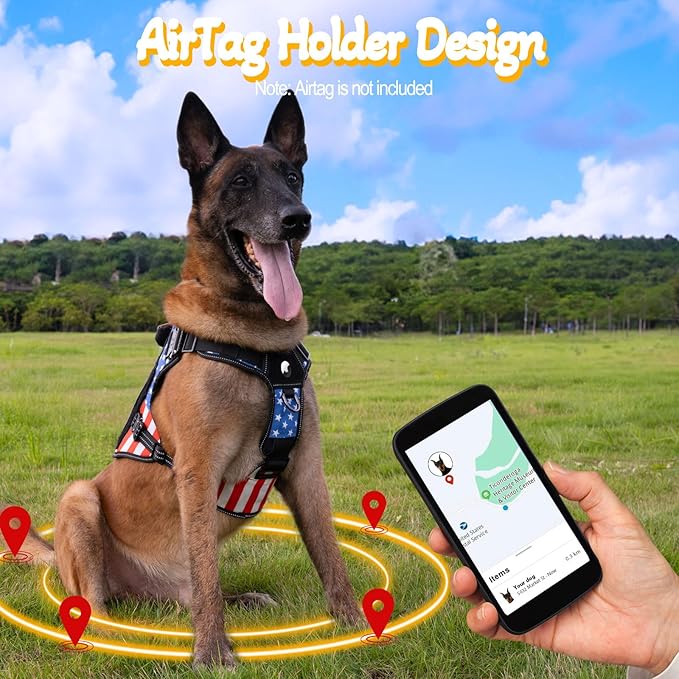 Service Dog Vest - HEYCAHVA Tactical Dog Harness Full Metal Buckles Dog Vest for Large Medium Dog Reflective No Pull Dog Harnesses with Leather Handle, Hook & Loop for Hiking Training (Flag, L)
