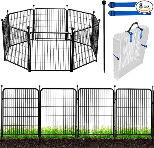 ADAVIN Tall Garden Fence Animal Barrier, 54 in(H) Dog Fence Outdoor for Yard, Wide Door Low Threshold 8 Panels Total 17.7 Ft(L) Dog Fencing,Temporary Fence for Medium/Large Pets(No Gate)