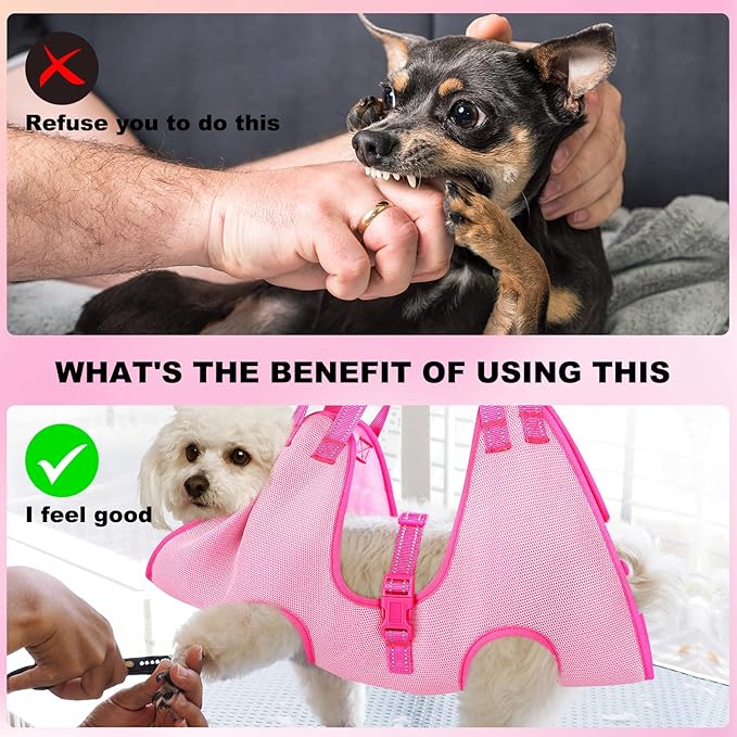 Dog Grooming Hammock - Adjustable Pet Grooming Hammock for Cats& Dogs, Breathable Dog Hanging Sling Holder with Nail Clippers& Nail File (Pink, Medium)