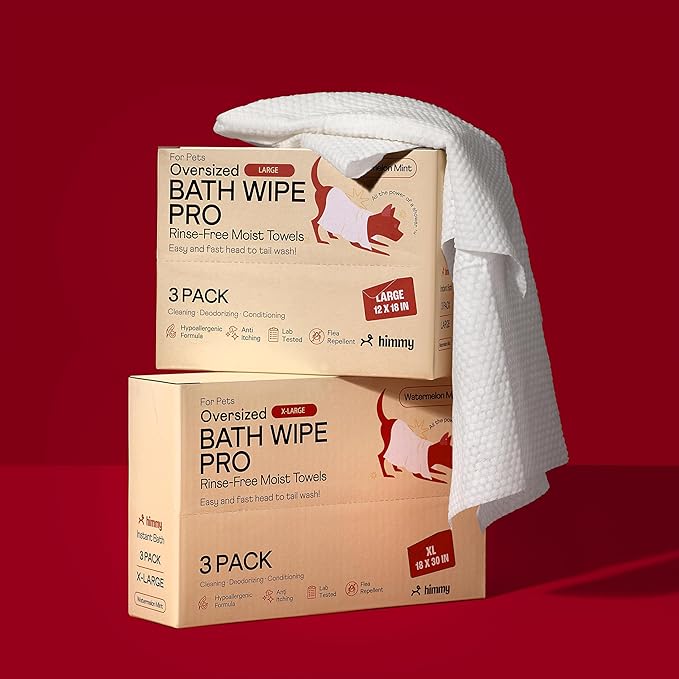 Himmy Large Pet Wipes for Dogs and Cats - 12" x 18" Bath Wipes for Cleaning, Deodorizing, Conditioning, Anti-Itch Grooming, Wet Dog Wipes for Paws, Butt, Ear, Eye, Face, Whole Body Watermelon