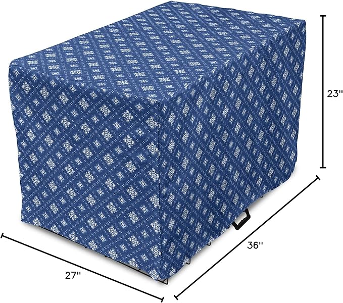 Lunarable Damask Blue Dog Crate Cover, Azulejo Talavera Inspired Continuous Pattern of Motif, Easy to Use Pet Kennel Cover for Medium Large Dogs, 36 Inch, Dark Sky Blue Pale Blue