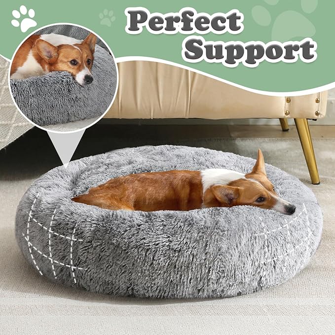 JOLLYVOGUE Dog Beds, Calming Small Dog Bed, Anti-Anxiety Dog Bed for Small Dogs, Fluffy Donut Dog Bed, Cozy Dog Cat Cushion Bed for Small Medium Dogs and Cats (20")