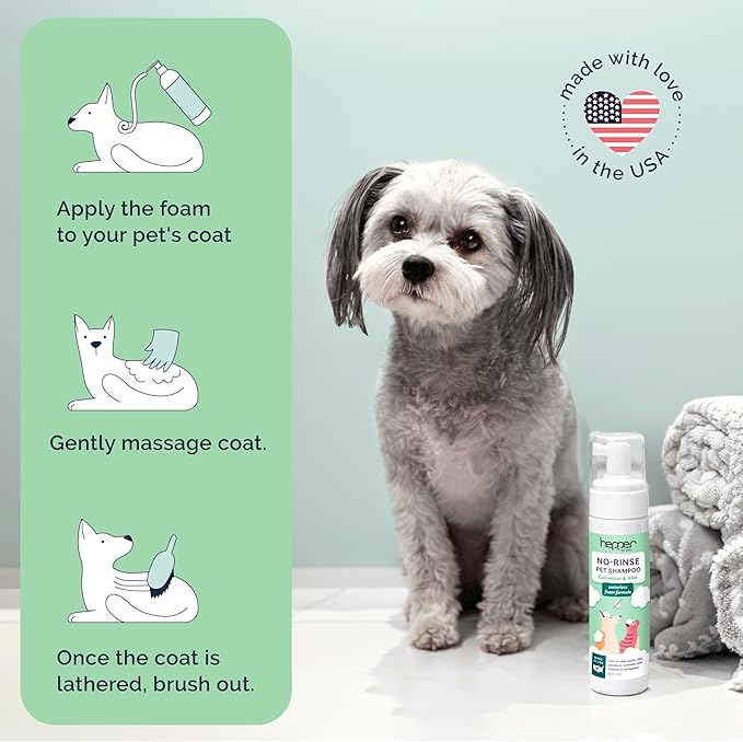 Hepper Waterless No Rinse Dry Shampoo for Dogs, Cats, and Other Pets. Dry Shampoo Foam in Only One Pump. No Rinse, No Bath, No Fuss —Just Brush. Dog/Cat Wash for The Difficult Dirty Pet