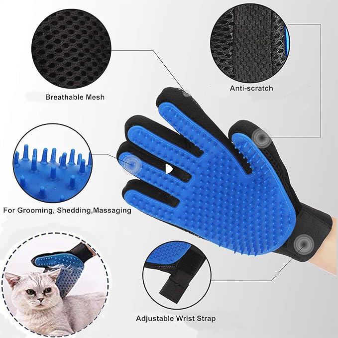 3PCS Pet Grooming Brush Set: Shampoo Hair Brush, Bathing Scrubber, Shedding Massage Gloves with Fur Remover for Short & Long Haired Pets