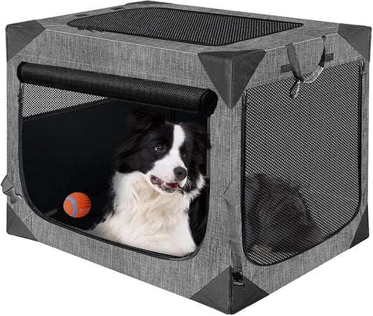 Dog Crates,Collapsible Soft Travel Crate for Large Dogs (3 Year Warranty), Indoor & Outdoor Portable Pet Kennel with Chew Proof Mesh Door (36" L x 25" W x 25" H, French Gray) 