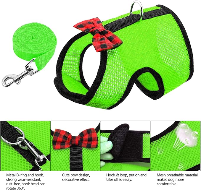 Rypet Small Animal Harness and Leash - Soft Mesh Small Pet Harness with Safe Bell, No Pull Comfort Padded Vest for Small Pet Green S