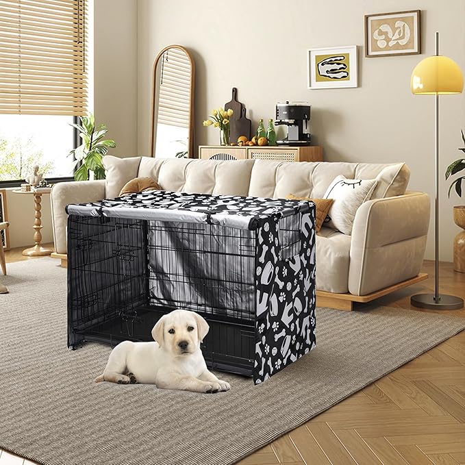 kefit Dog Crate Cover 36 inch, Kennel Cover Fit for Dog Crate, Black/Paw