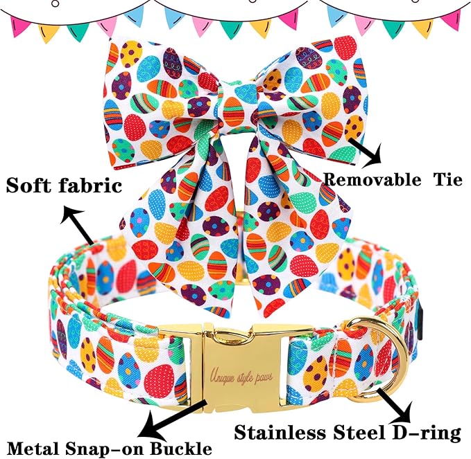 Unique style paws Easter Day Dog Collar with Bow Colorful Egg Rabbit Dog Collar Bowtie Bowtie Collar for Large Medium Small Dogs