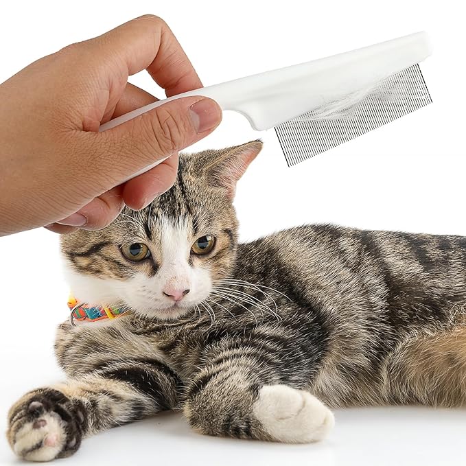 Pet Hair Comb Tear Stain Removal,2 Pack Multifunctional Pets Grooming Comb Kit 2 in 1 Dog Combs Stainless Grooming Massage Dual-Sided Comb for Knots Crust Floating Hair Tangle Fleas(White)
