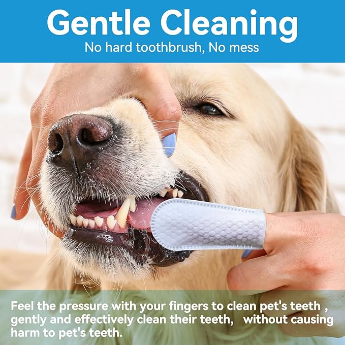 Netrue Dog Teeth Cleaning Wipes, Dog Dental Cleaning Finger Wipes for Dogs Teeth,Dog Tooth Wipes- Reduces Plaque & Freshens Breath (60 Count)